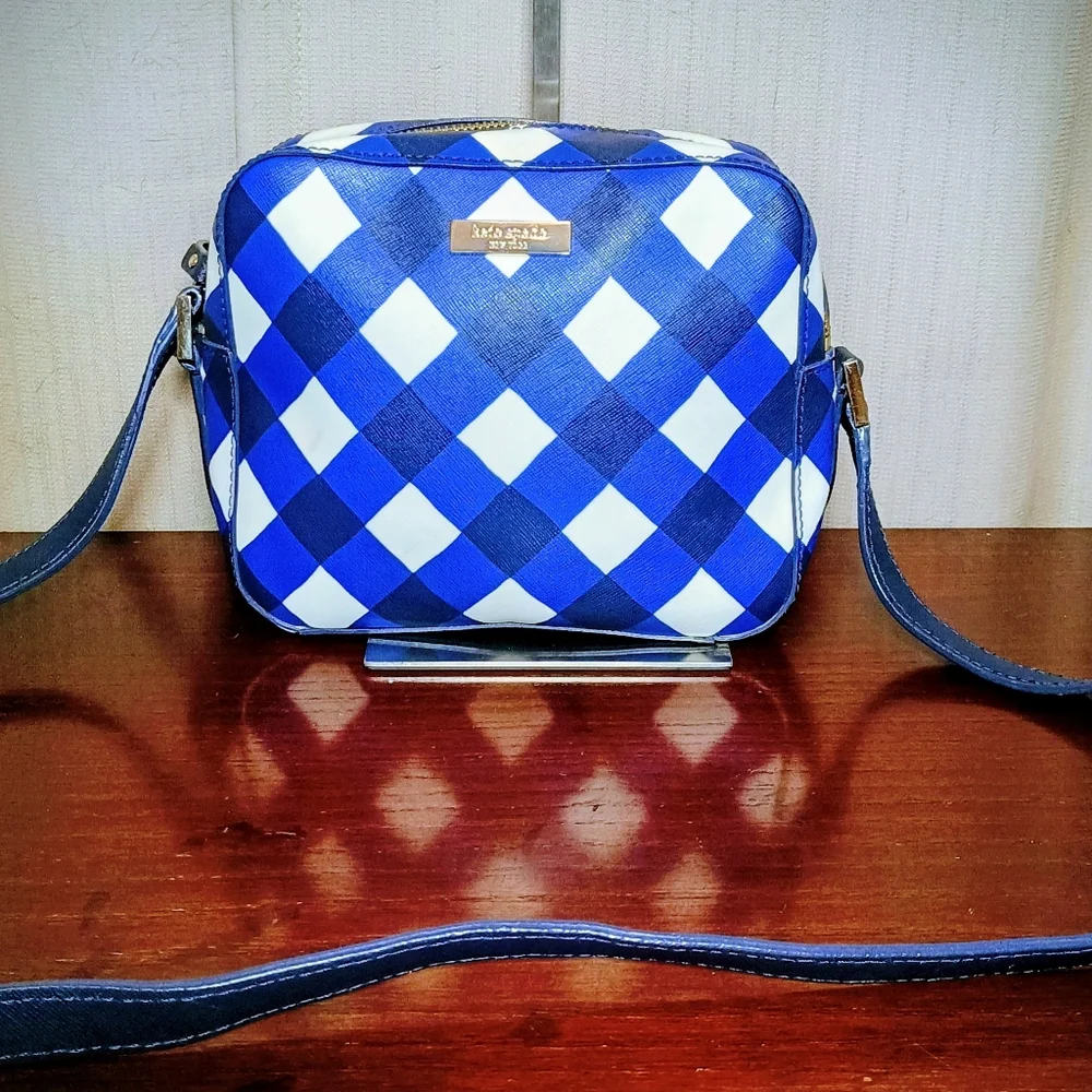 Kate Spade Cammie Newbury Lane Gingham Plaid Print Camera Bag Crossbody
